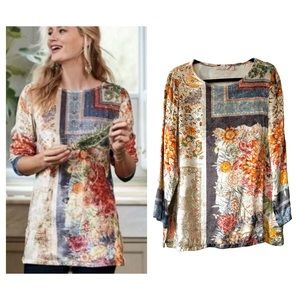 Soft Surroundings Velvet Floral Long Sleeve Blouse Size PL